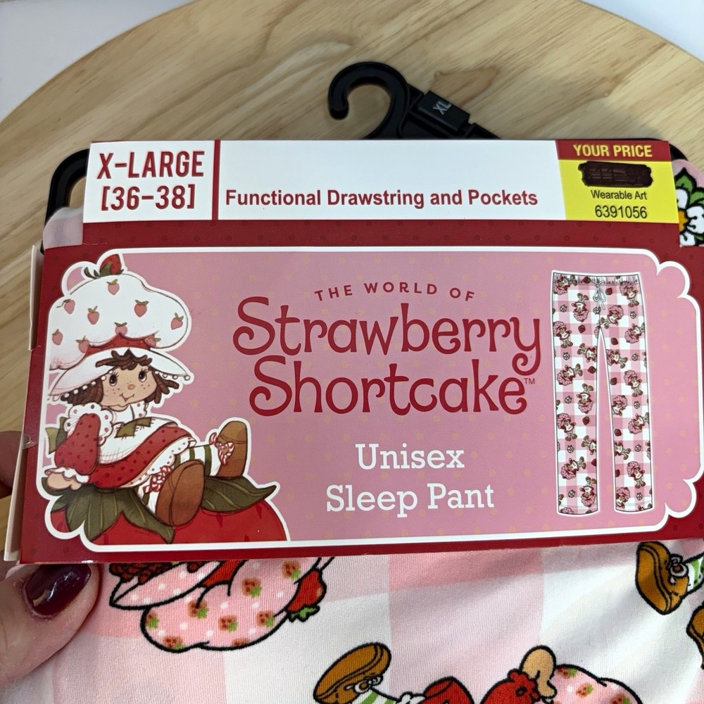 Strawberry Shortcake Pink White Gingham Pajama Pants Pockets XL 6391056
